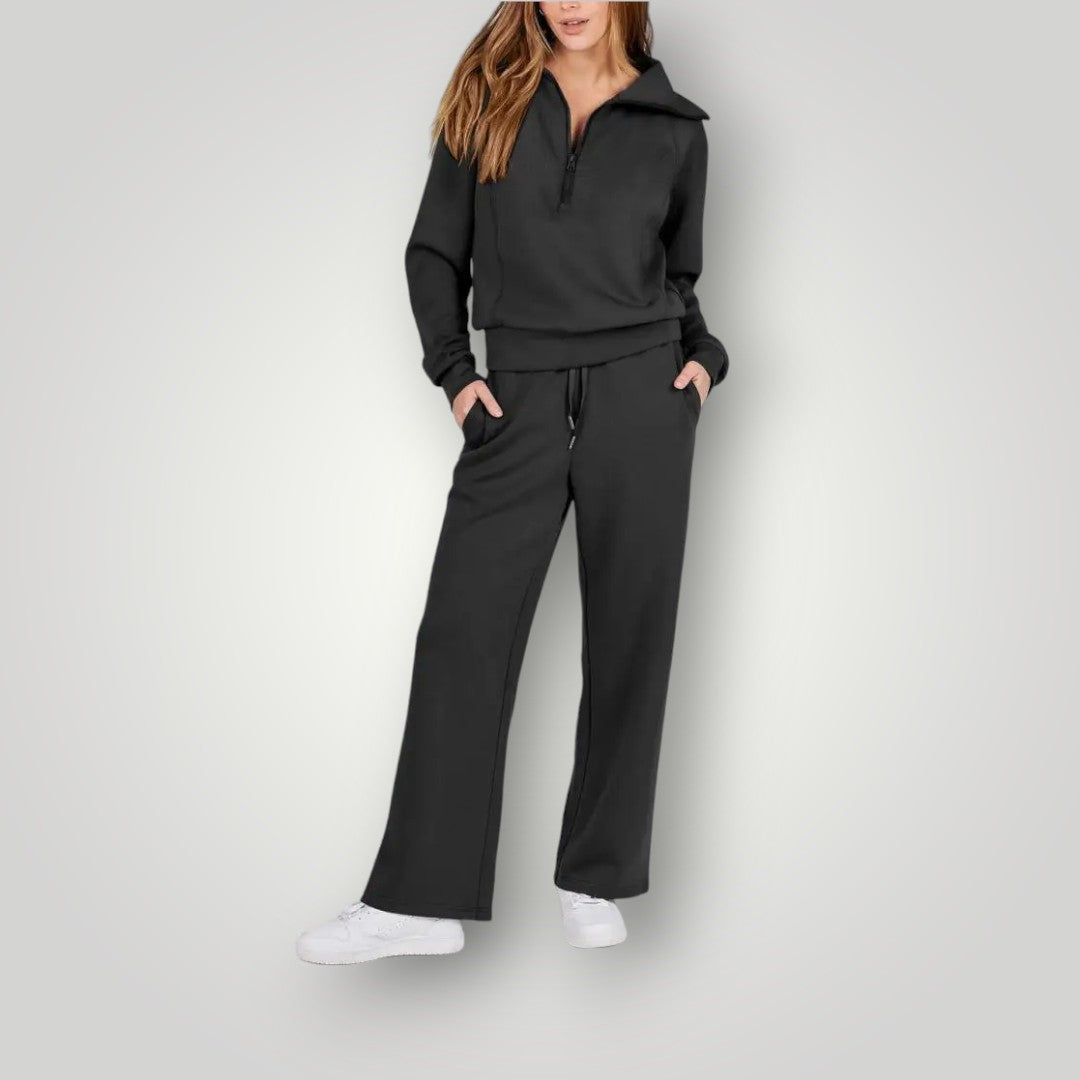 Mirte | Loungewear set met sweater en wijde broek - Zwart