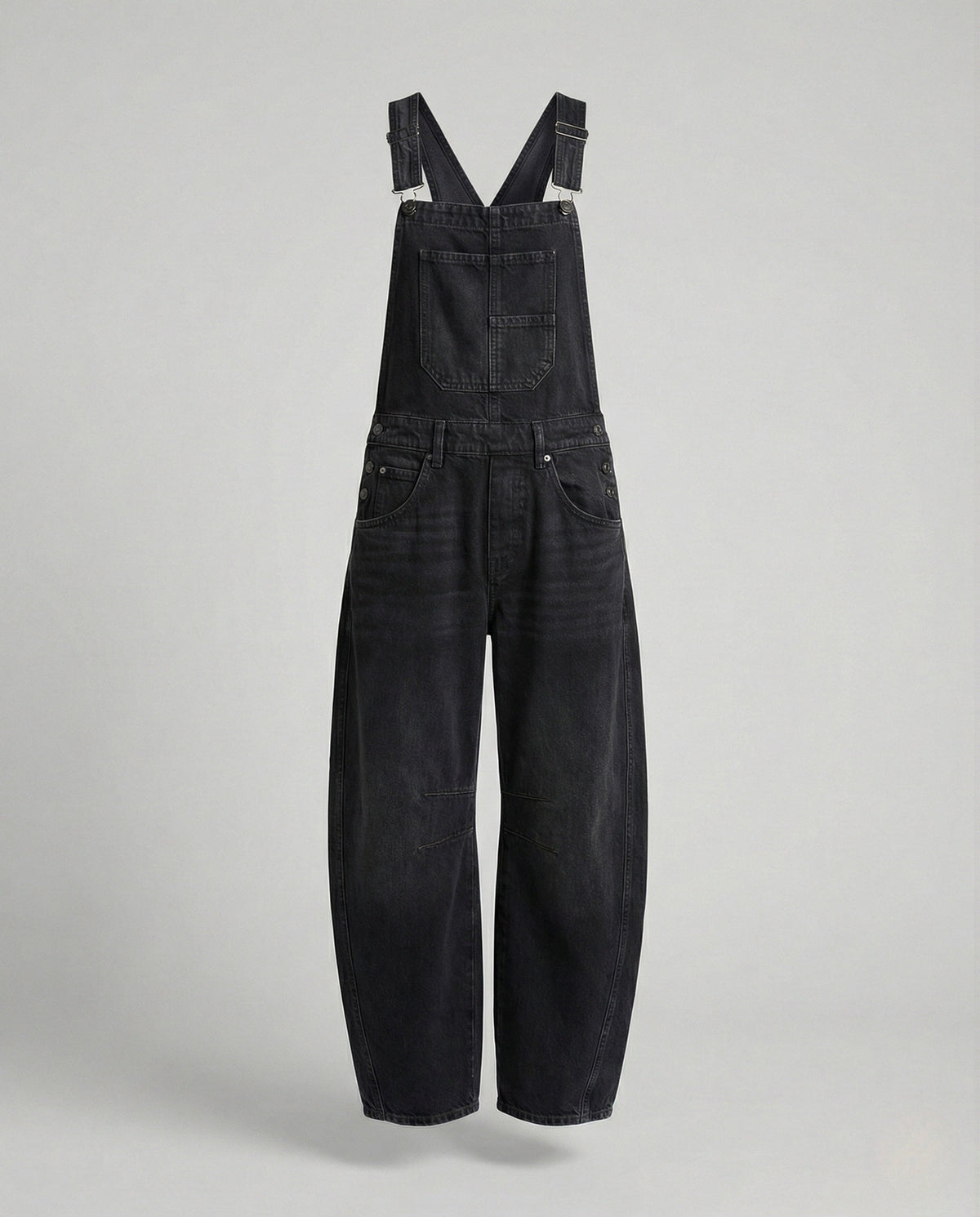 Myrthe | Tuinbroek dames van denim, wijde pijp - Zwart