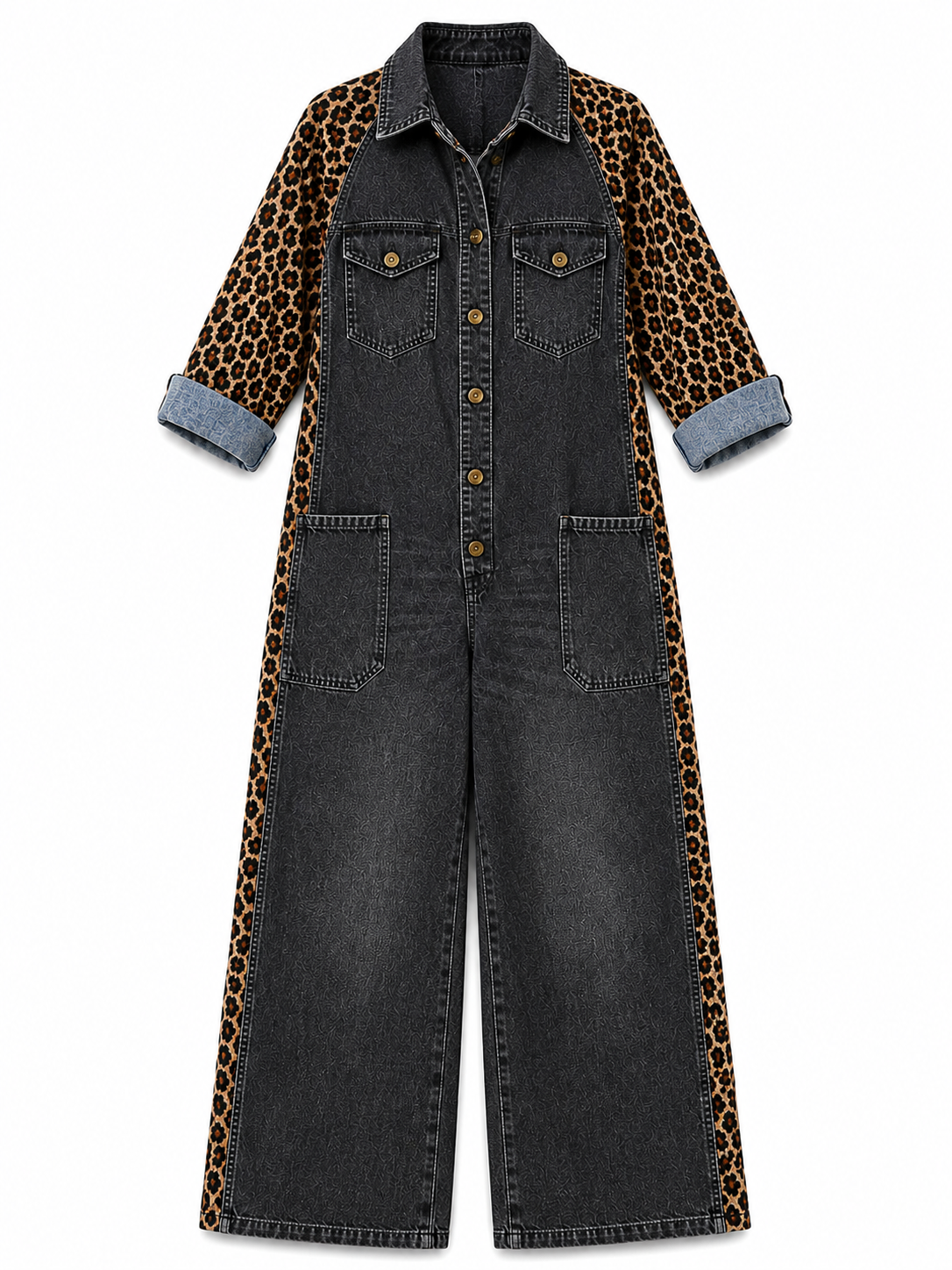 Naomi | Denim jumpsuit met panterprint, lichtblauw - foto 3