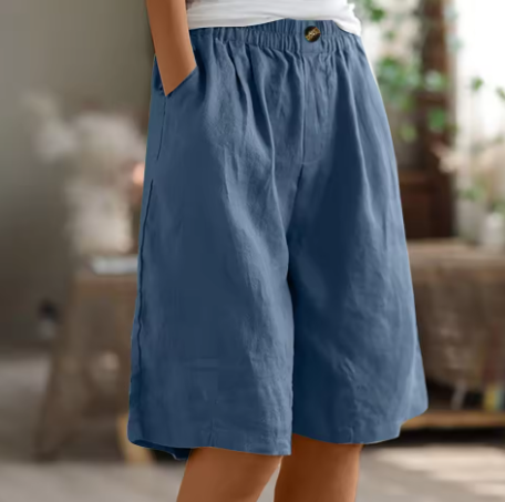 Naomi | Wijde korte broek voor dames van katoenmix - Blauw