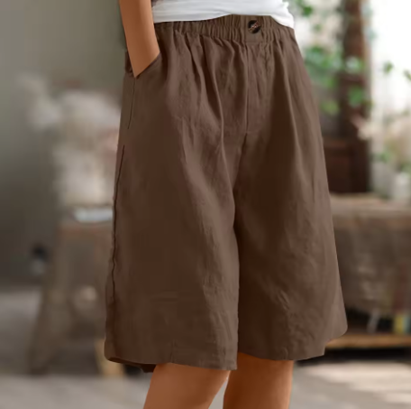 Naomi | Wijde korte broek voor dames van katoenmix - Bruin