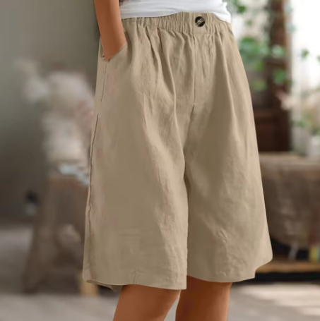 Naomi | Wijde korte broek voor dames van katoenmix - Kaki