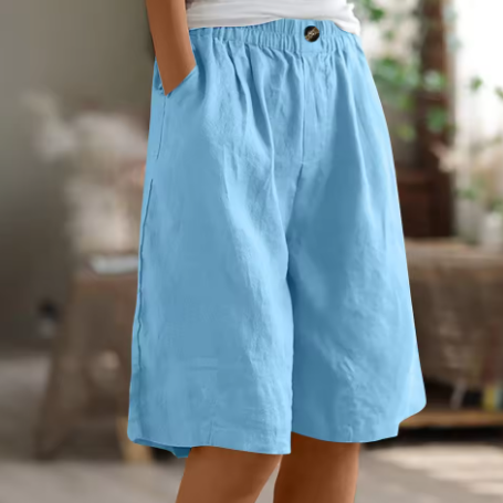 Naomi | Wijde korte broek voor dames van katoenmix - Lichtblauw
