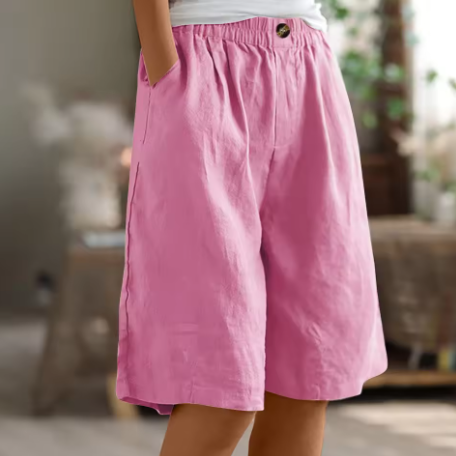 Naomi | Wijde korte broek voor dames van katoenmix - Roze