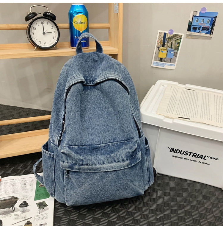 Nico | Denim rugzak met laptopvak - Vintage blauw