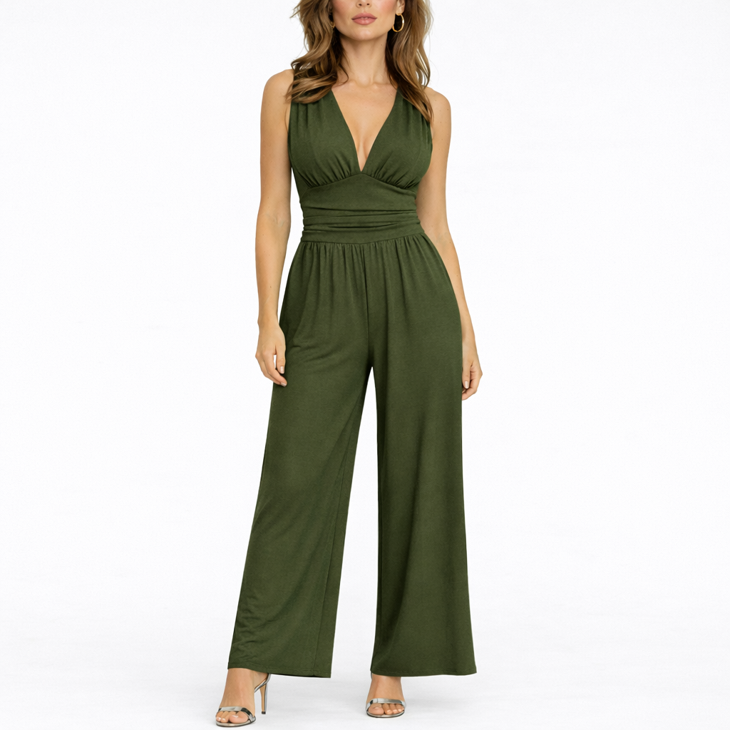 Nienke | Mouwloze jumpsuit met wijde pijpen - Donkergroen
