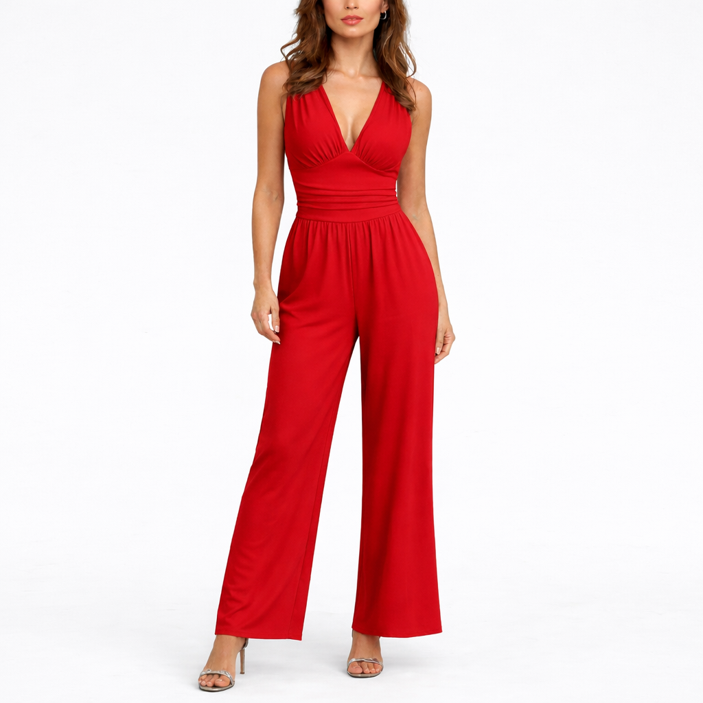 Nienke | Mouwloze jumpsuit met wijde pijpen - Rood