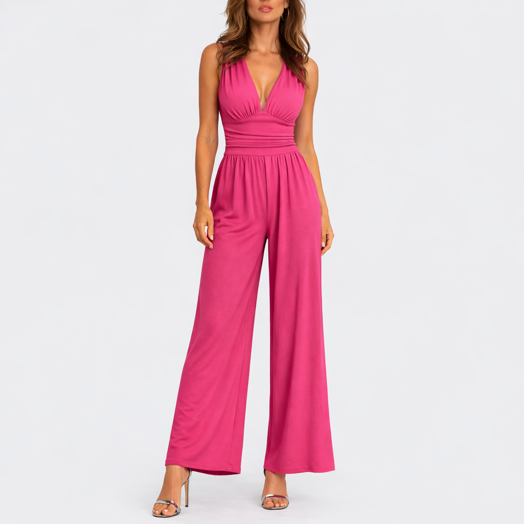 Nienke | Mouwloze jumpsuit met wijde pijpen - Roze
