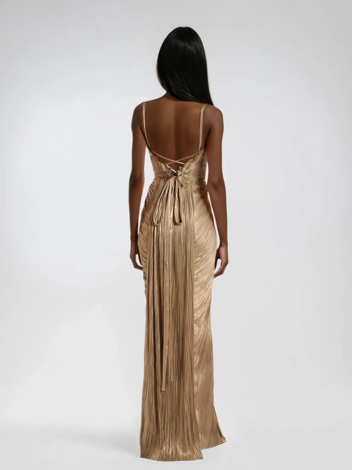 Nikki | Geplisseerde maxi-galajurk met corset, goud - view 2