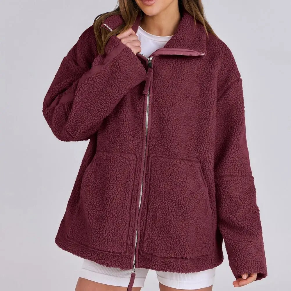 Noor | Oversized teddy jas voor dames - Rood
