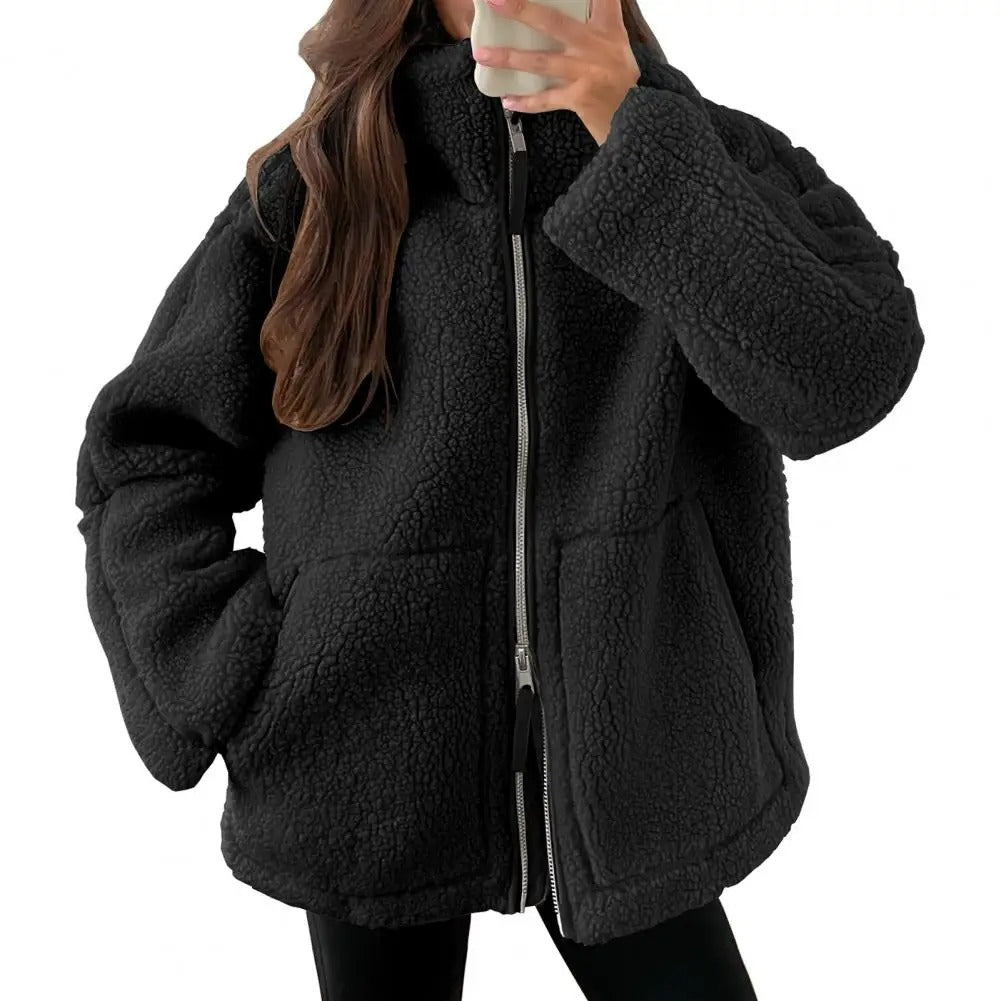 Noor | Oversized teddy jas voor dames - Zwart