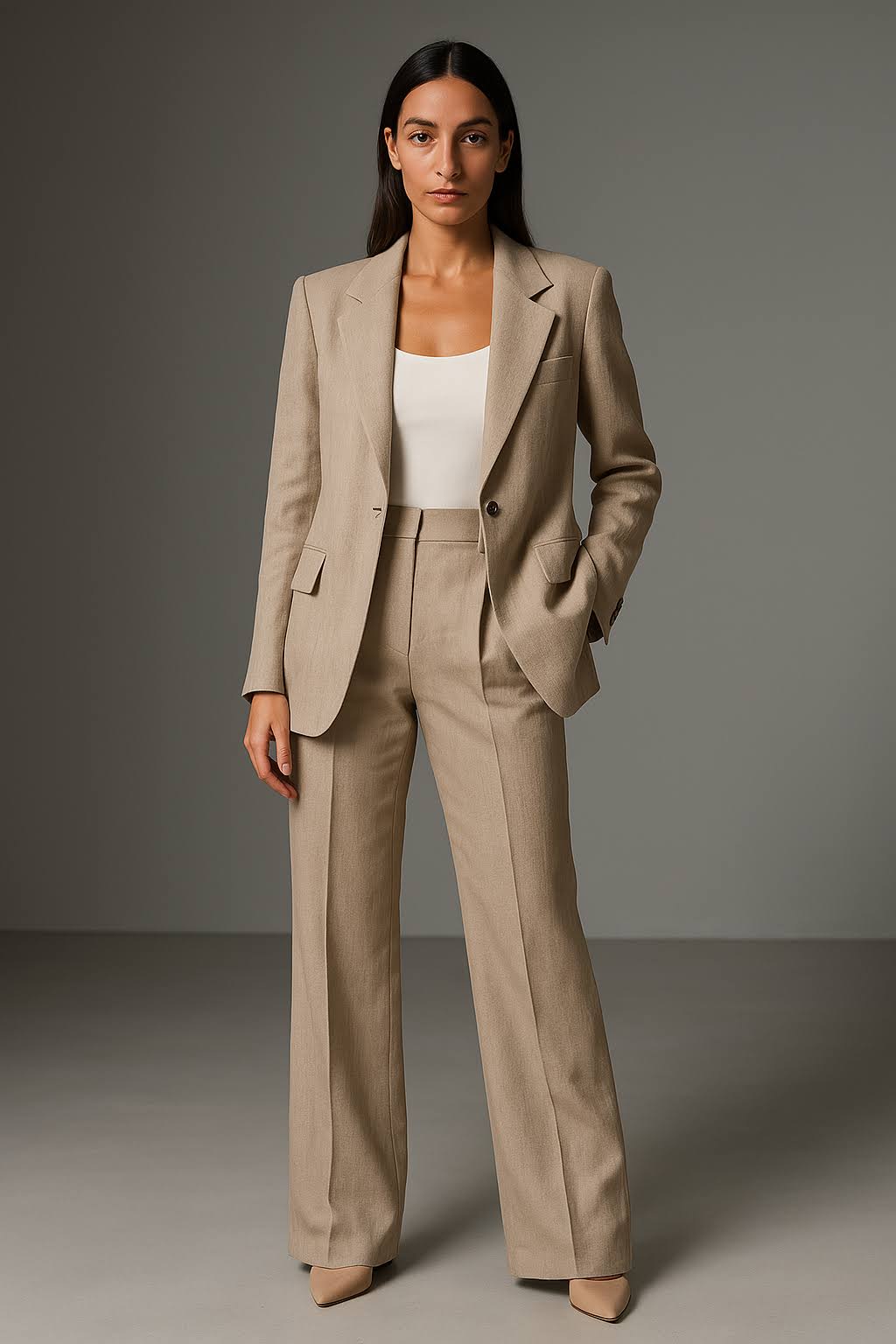 Nynke | Broekpak dames 2-delig met blazer en pantalon - Beige