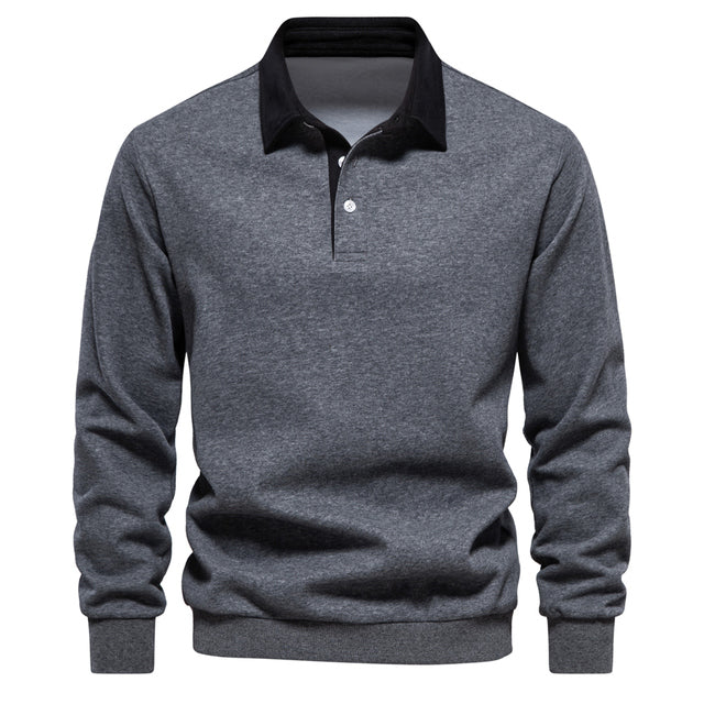 Olivier | Poloshirt met lange mouwen voor heren - Donkergrijs