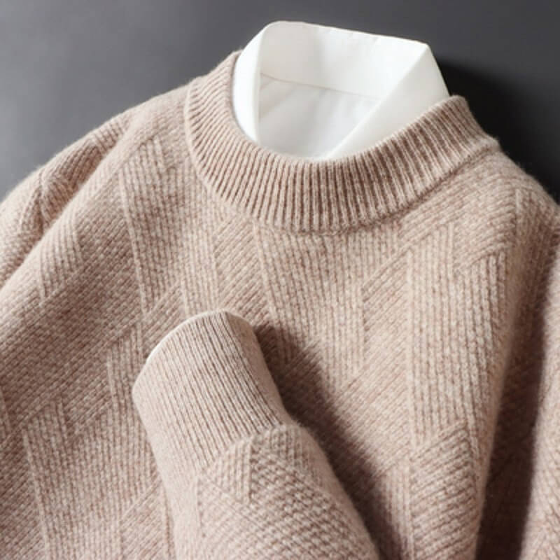 Peer | Gebreide herentrui van kasjmiermix - Donker Beige