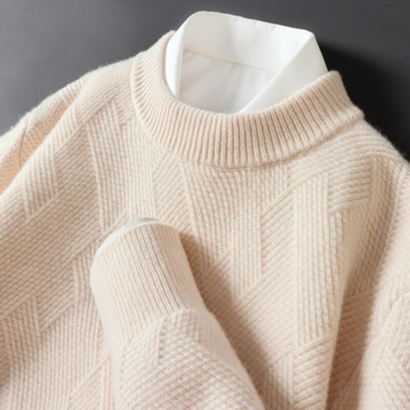 Peer | Gebreide herentrui van kasjmiermix - Licht Beige