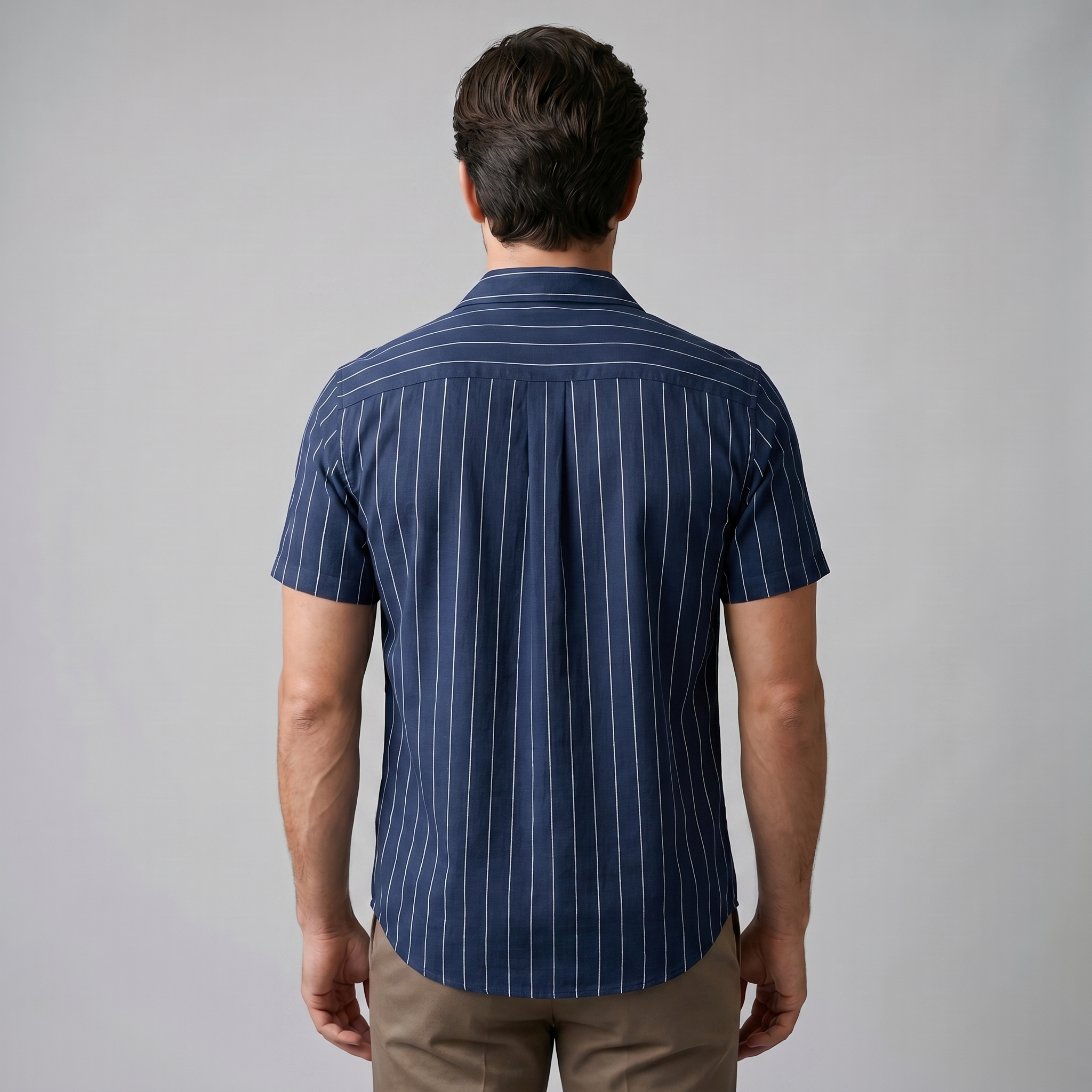Reinier | Gestreept overhemd met korte mouw voor heren - Marineblauw
