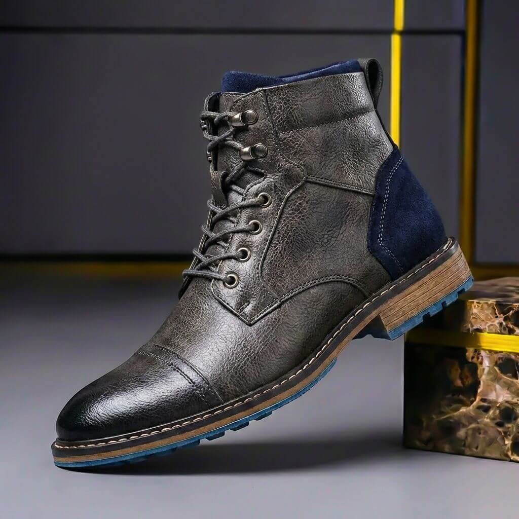 Rens | Leren boots voor heren - Grijs Blauw