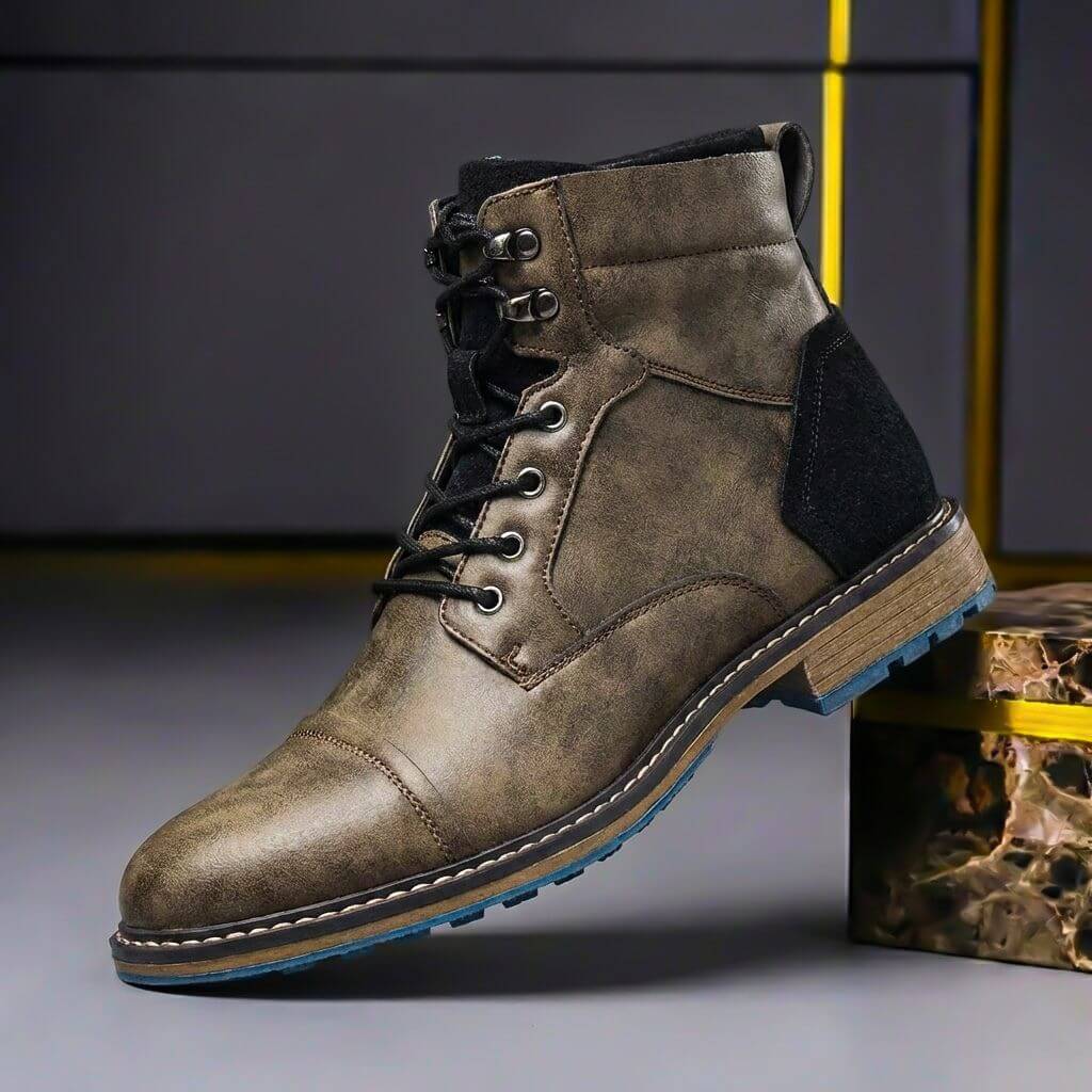 Rens | Leren boots voor heren - Grijs Zwart