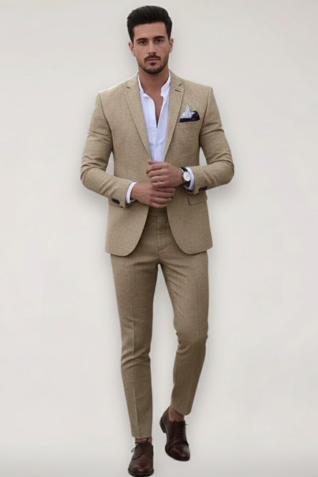 Rens | Slim fit herenpak, 2-delig - Kaki