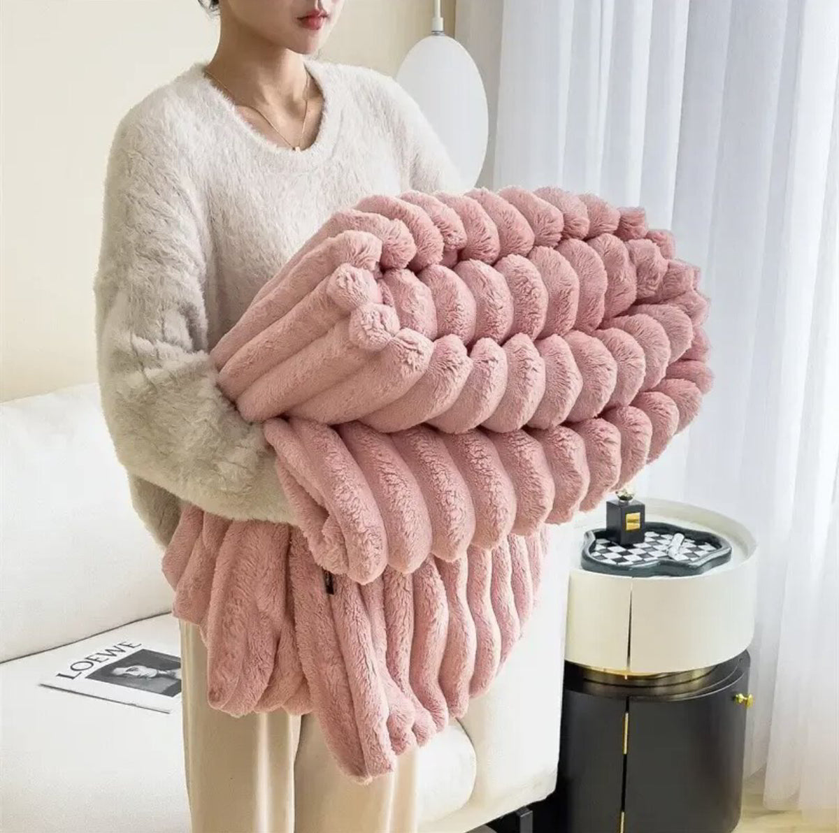 Renske | Fluffy deken van imitatiebont - Roze