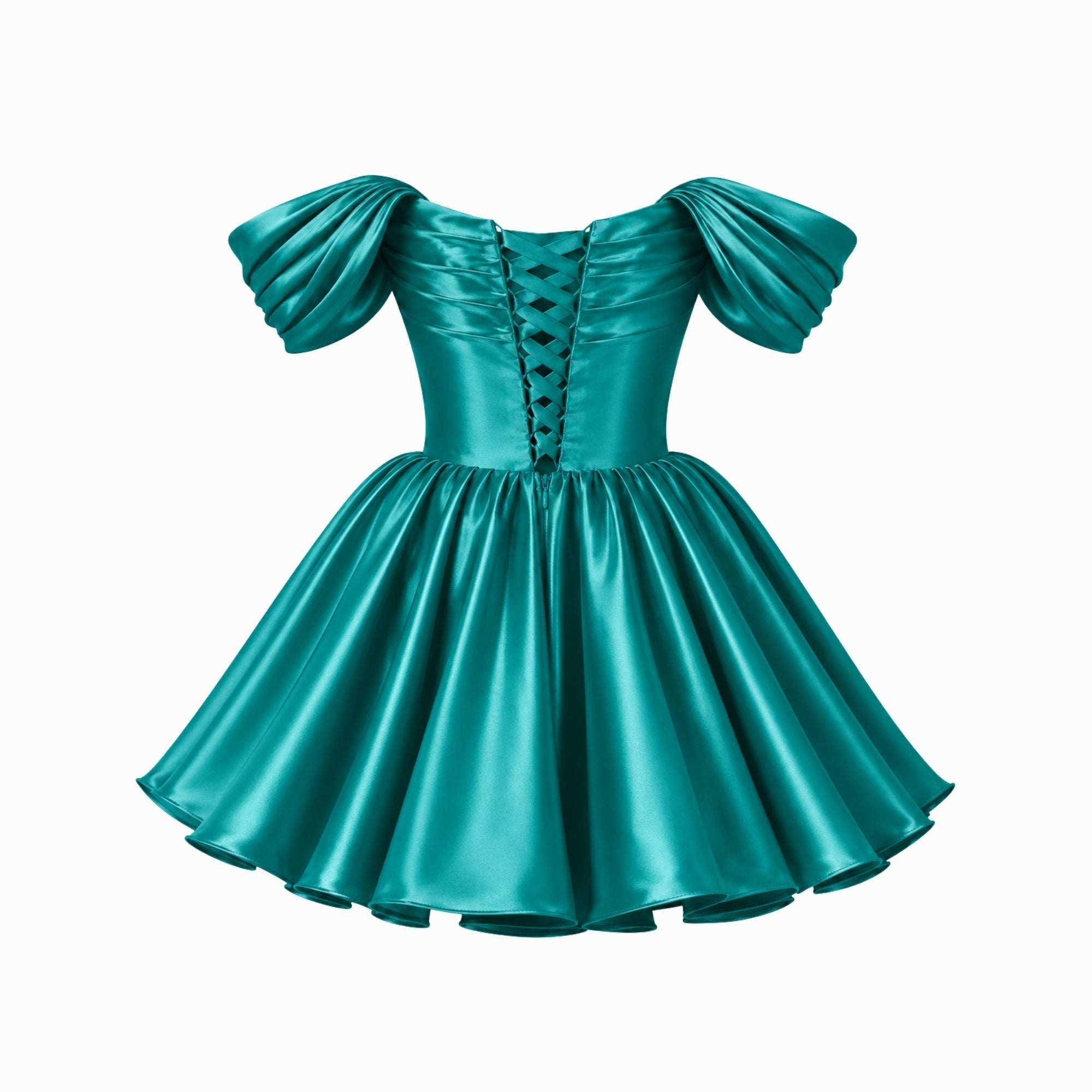Renske | Satijnen mini jurk met off shoulder - Lichtblauw
