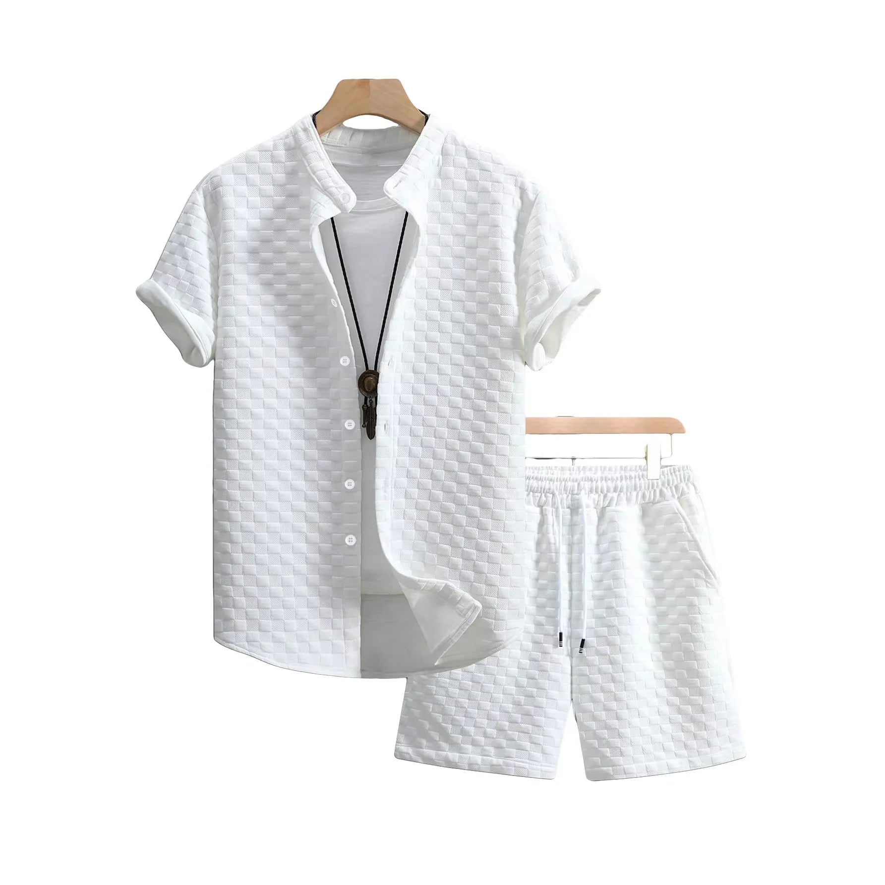 Rob | Tweedelige set voor heren met overhemd en short - Wit