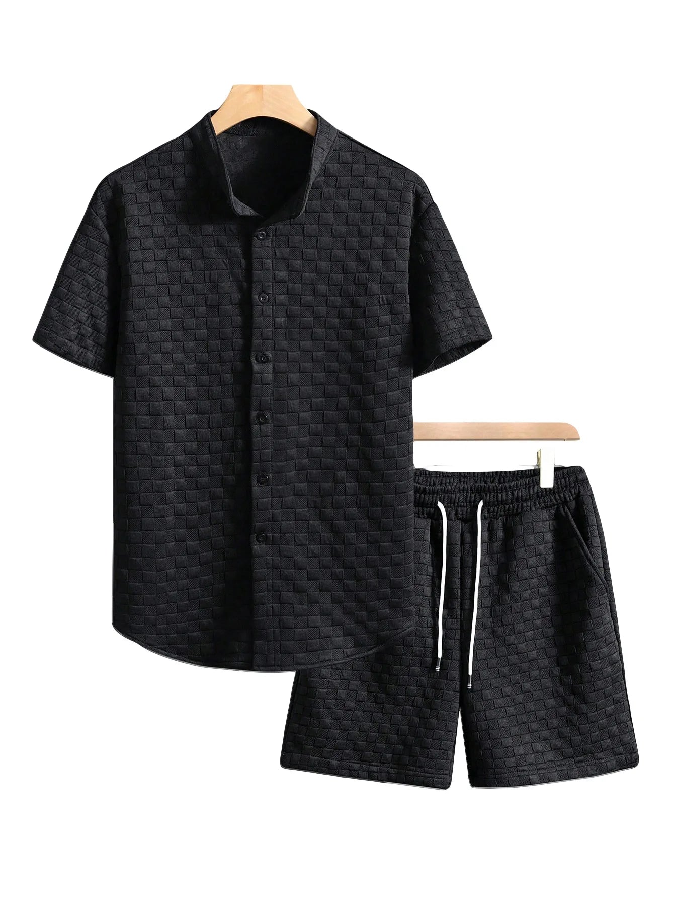 Rob | Tweedelige set voor heren met overhemd en short - Zwart