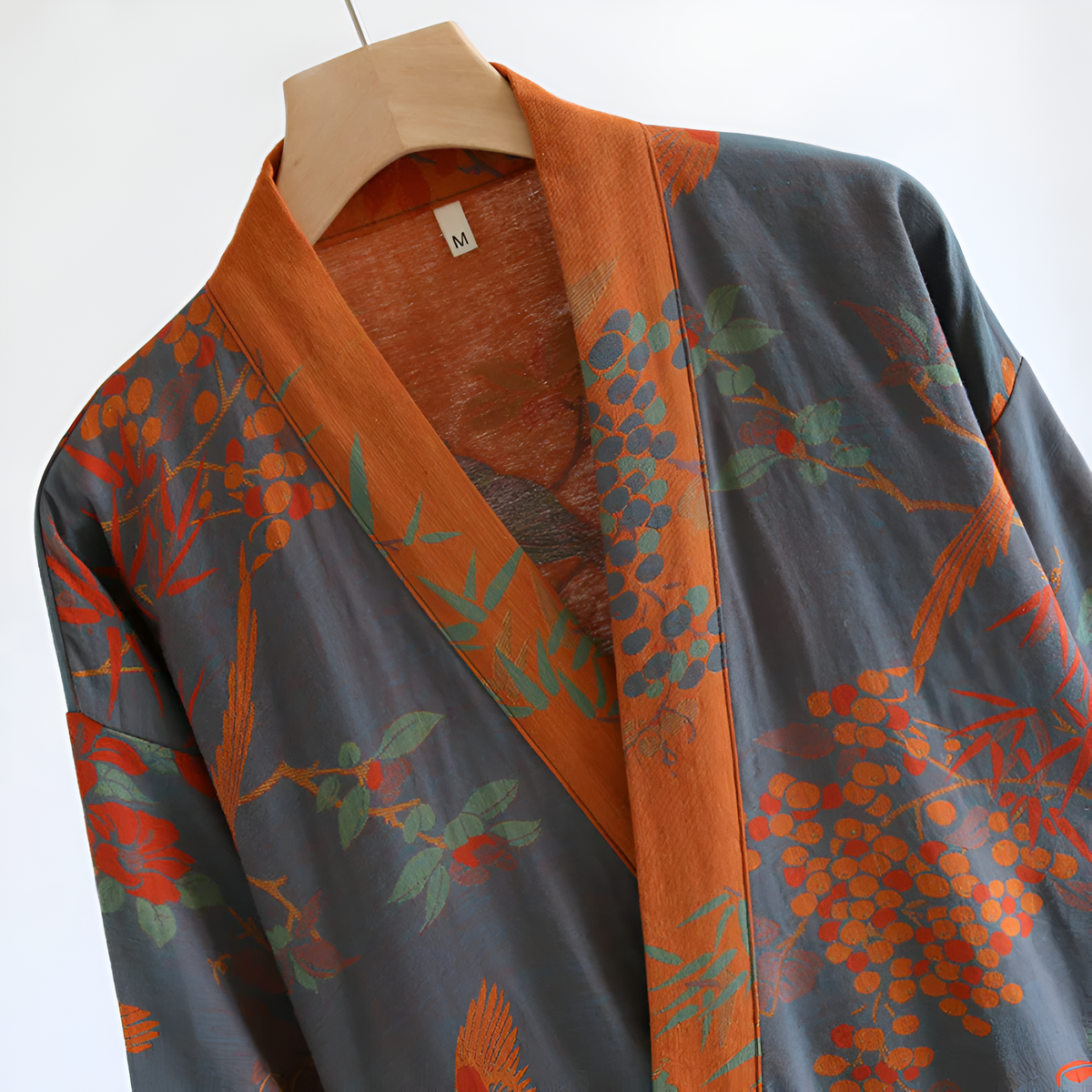 Robbert | Katoenen badjas met bloemenprint - Grijs Blauw