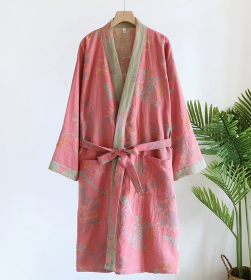 Robbert | Katoenen badjas met bloemenprint - Roze