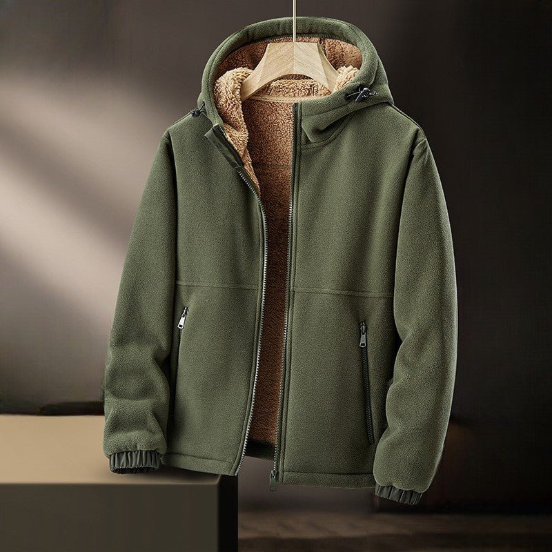 Roel | Gevoerde fleece jas met capuchon voor heren - Groen