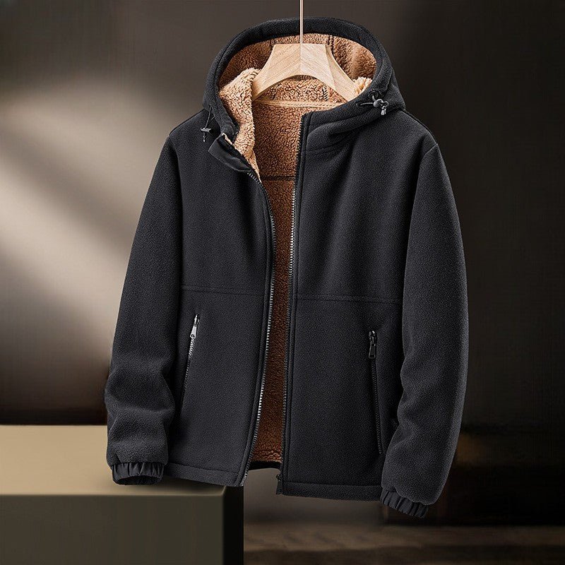 Roel | Gevoerde fleece jas met capuchon voor heren - Zwart