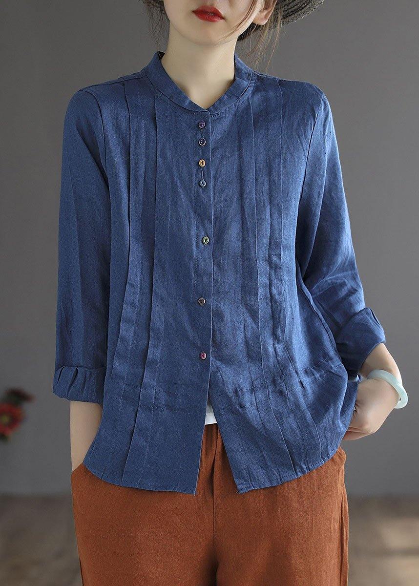 Roos | Linnen blouse voor dames met lange mouw - Blauw/Verzending binnen 24 uur