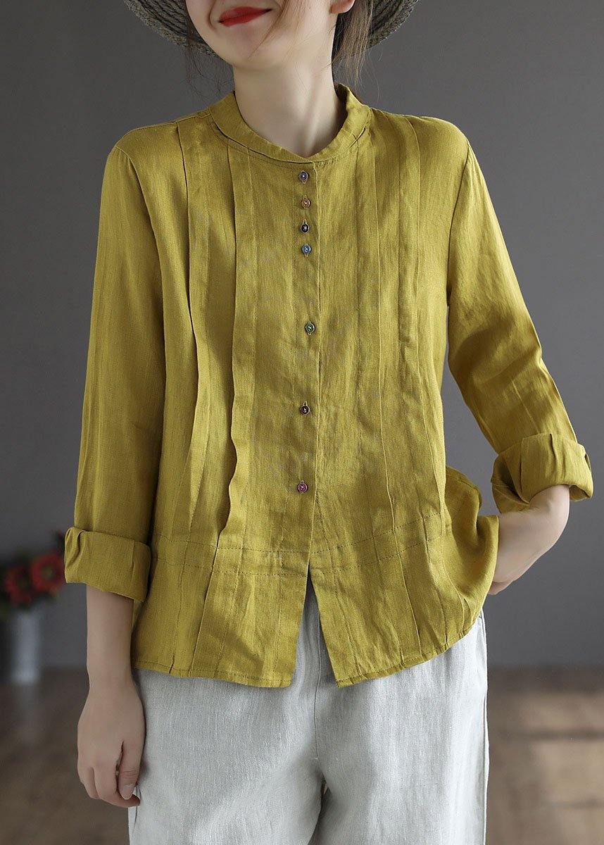 Roos | Linnen blouse voor dames met lange mouw - Geel/Verzending binnen 24 uur