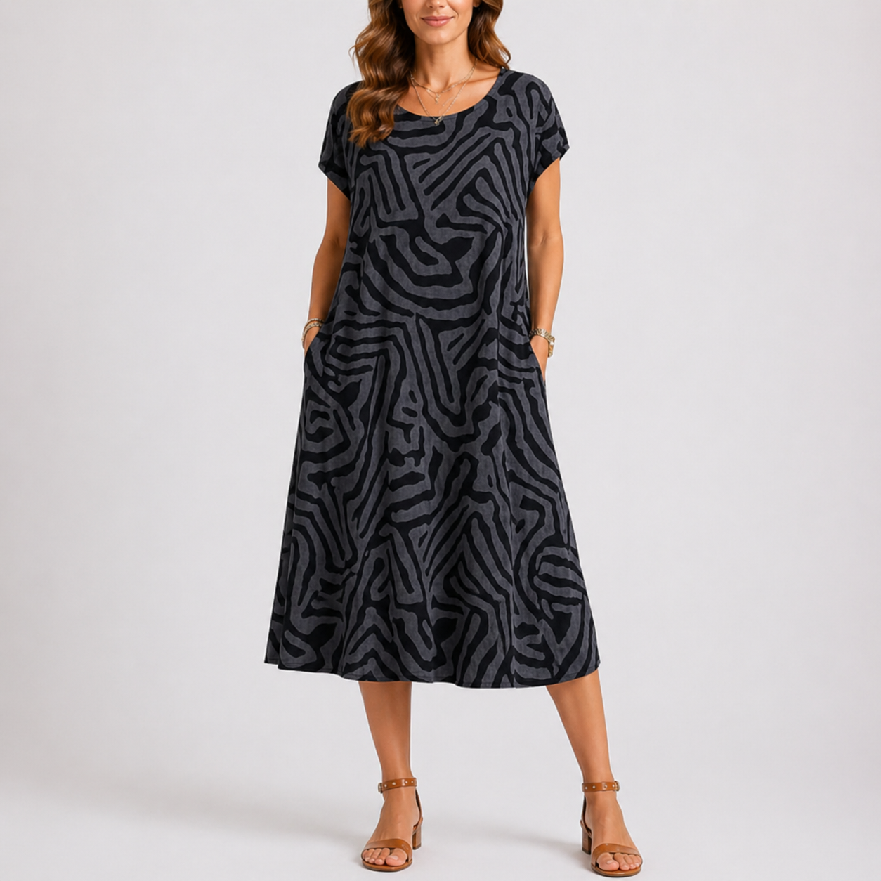 Roos | Midi zomerjurk voor dames - Zwart