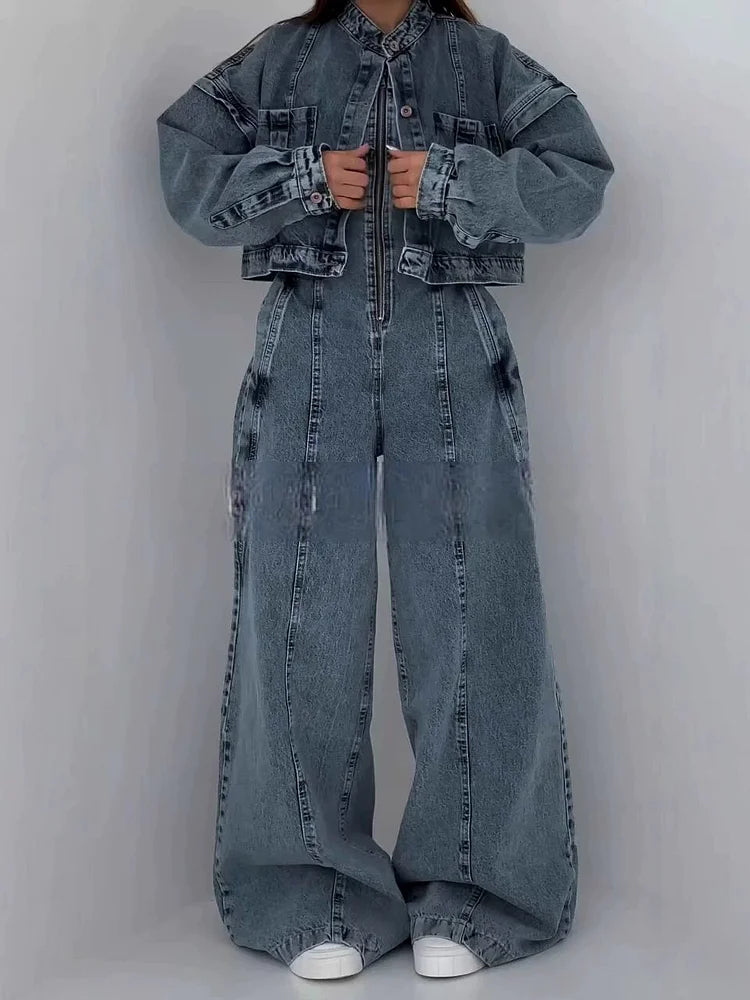 Rosa | Tweedelige denim set voor dames - Blauw