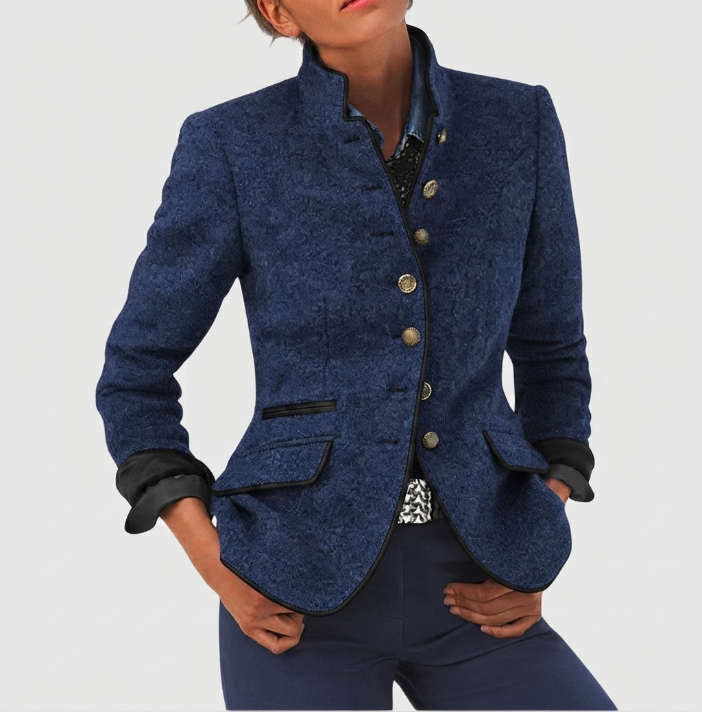 Rozemarijn | Getailleerde damesjas met opstaande kraag - Blauw
