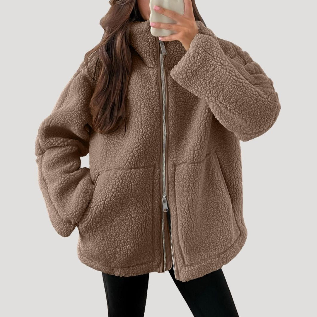 Ruth | Oversized teddy jas voor dames - Bruin