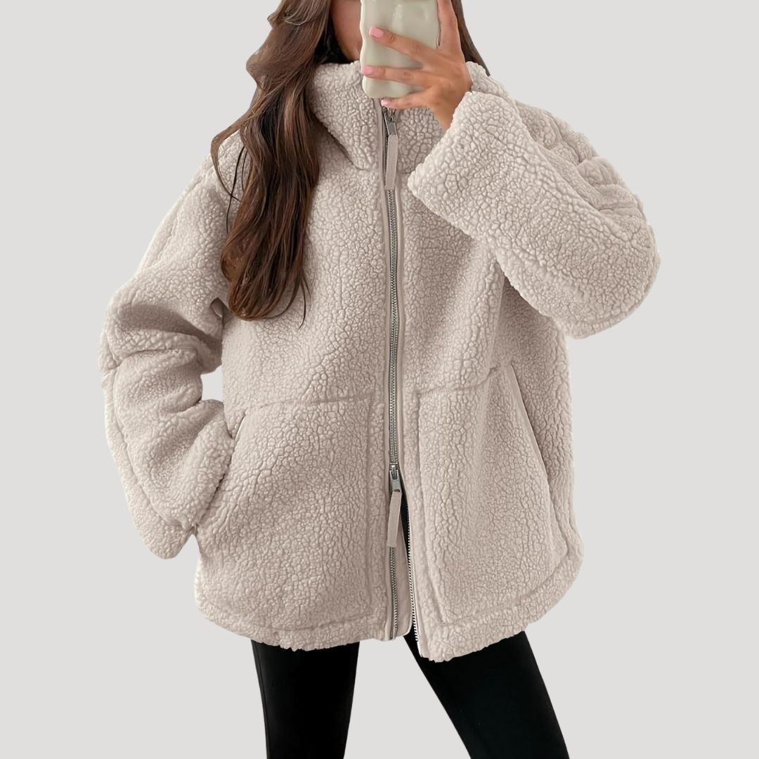 Ruth | Oversized teddy jas voor dames - Kaki