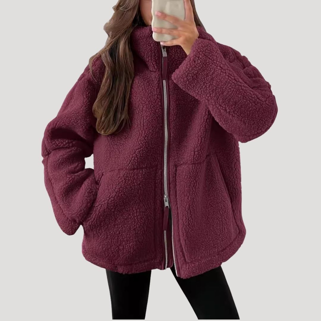 Ruth | Oversized teddy jas voor dames - Rood