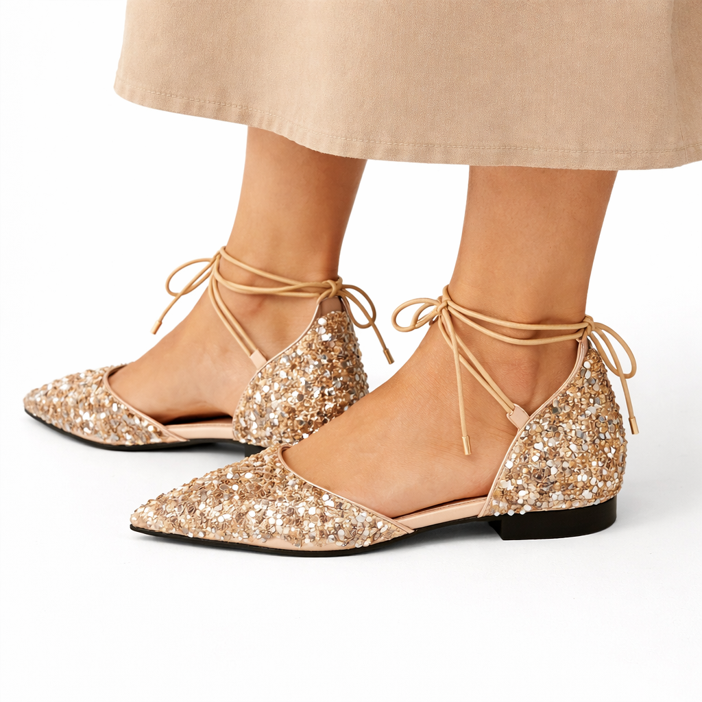 Saar | Glitter bruidsschoenen met veters - view 1