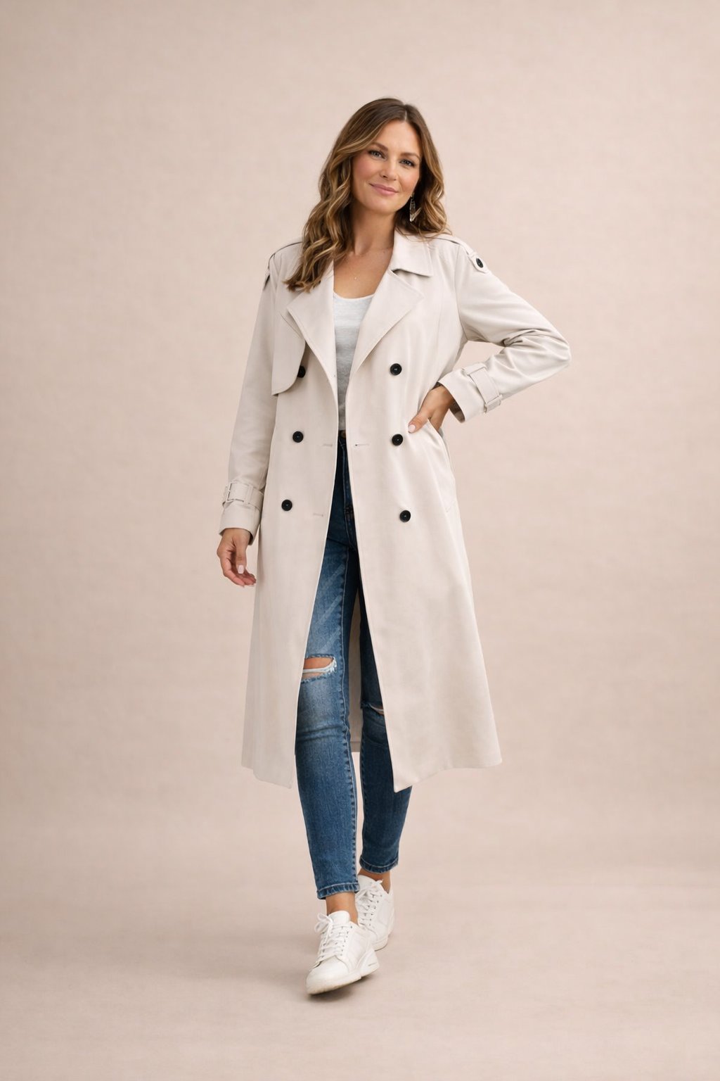 Saar | Trenchcoat dames dubbelrijig met ceintuur - Khaki