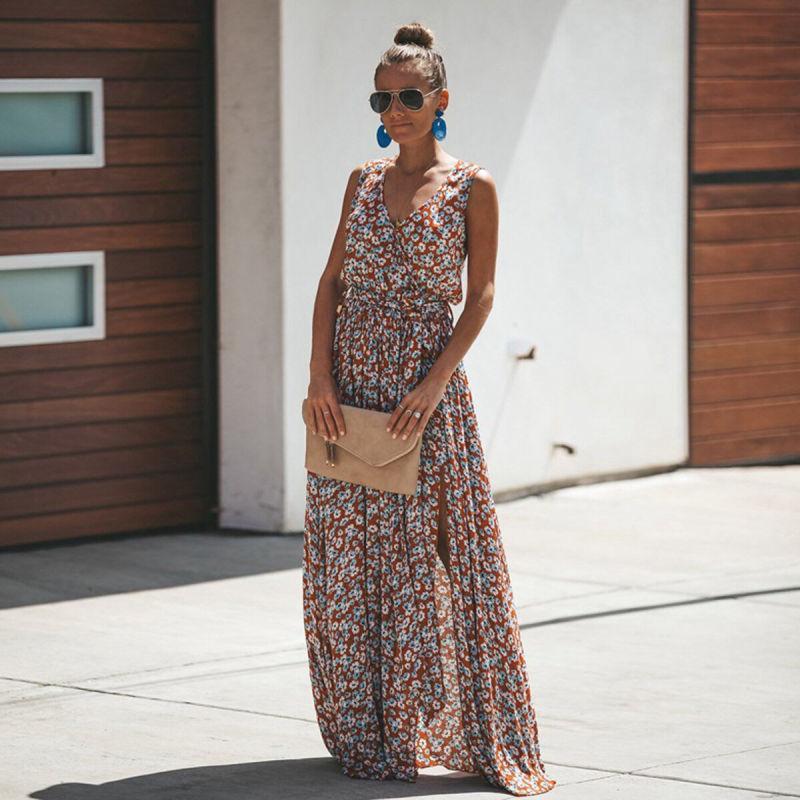 Selma | Maxi jurk voor dames met bloemenprint - Bruin