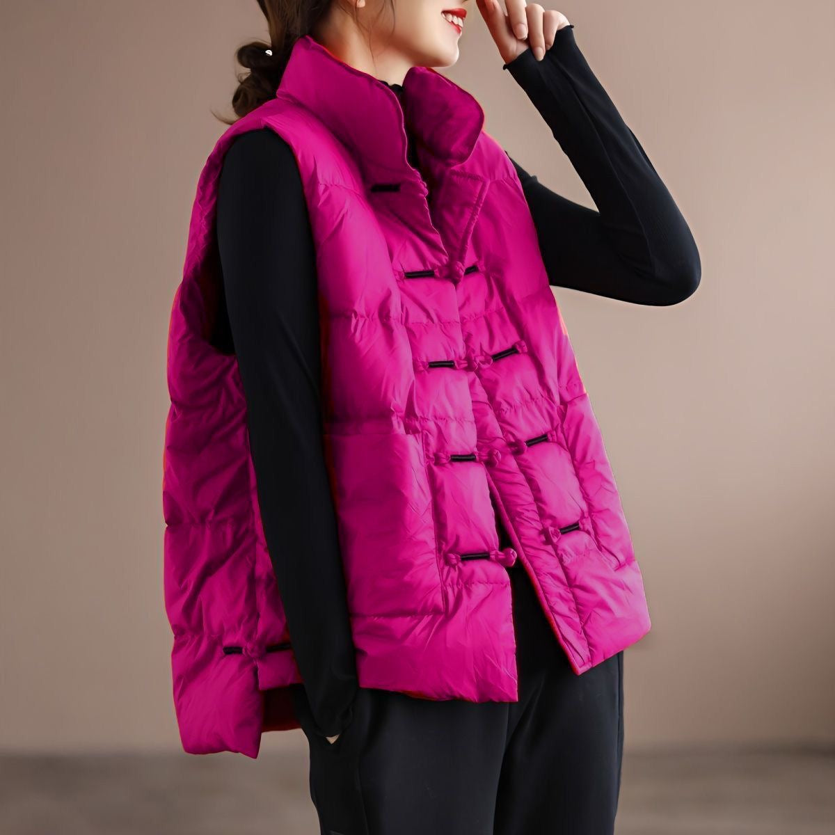 Sien | Gewatteerde bodywarmer voor dames met opstaande kraag - Roze