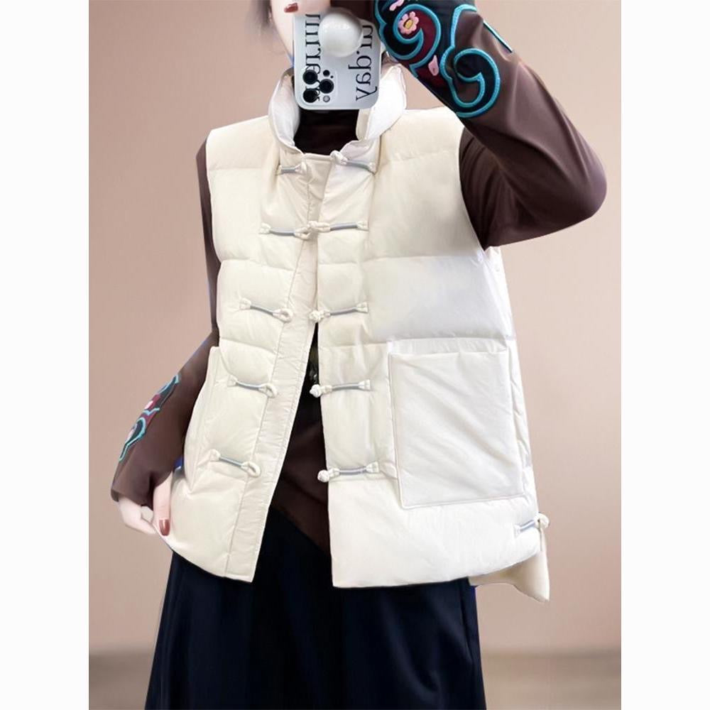 Sien | Gewatteerde bodywarmer voor dames met opstaande kraag - Wit