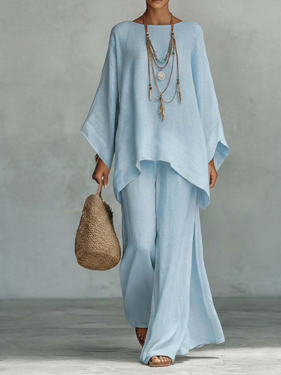 Sien | Oversized linnen set voor dames - Lichtblauw