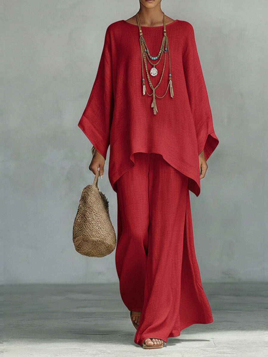 Sien | Oversized linnen set voor dames - Rood