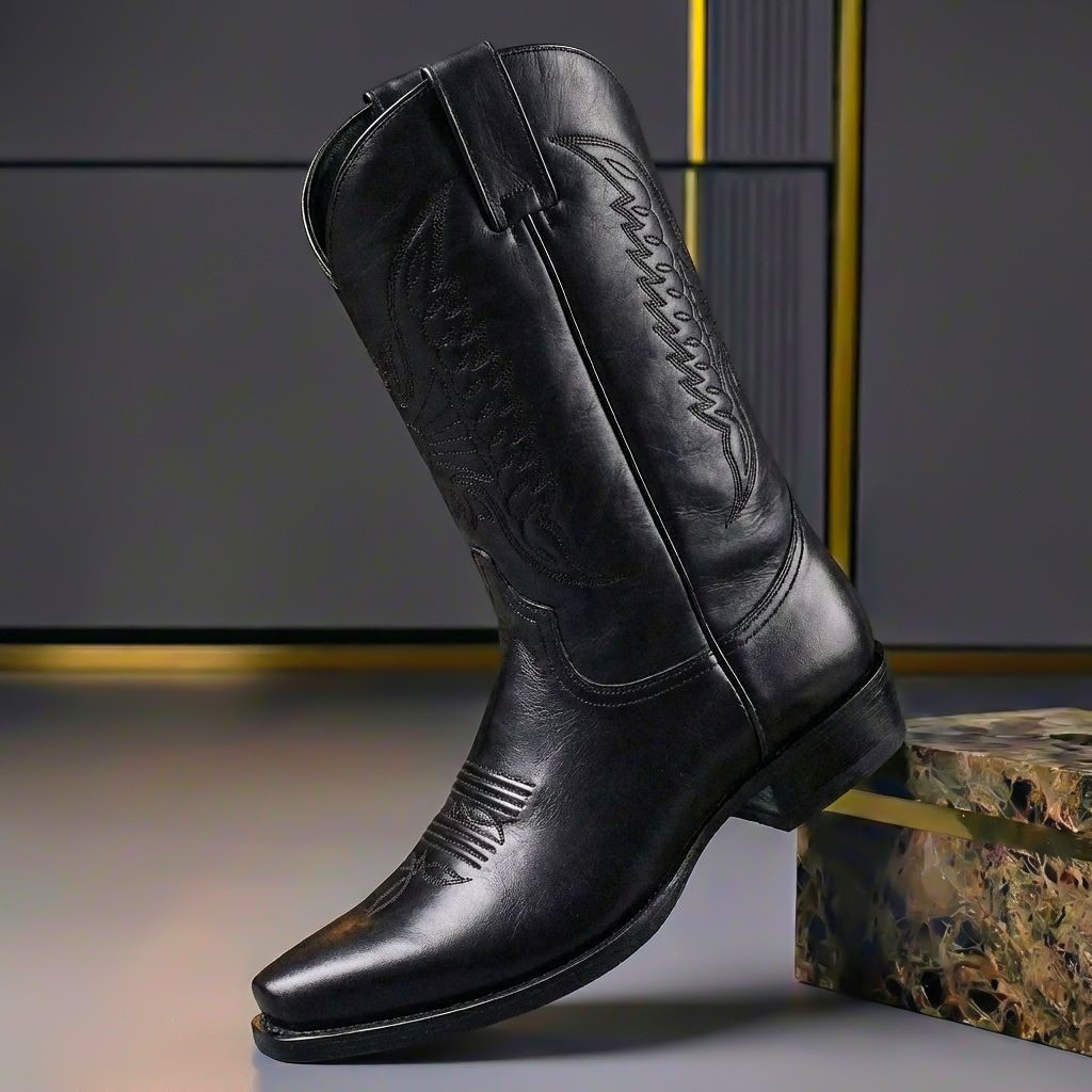 Simon | Leren cowboylaarzen voor heren - Obsidiaanzwart