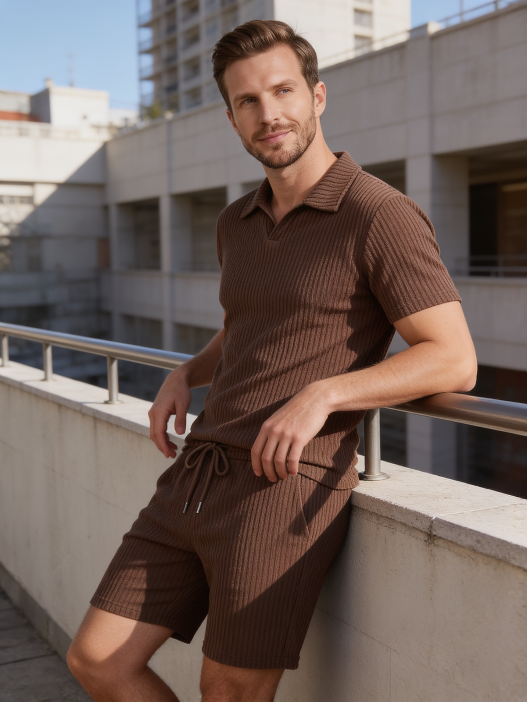 Sjoerd | Geribbelde polo set voor heren - view 18