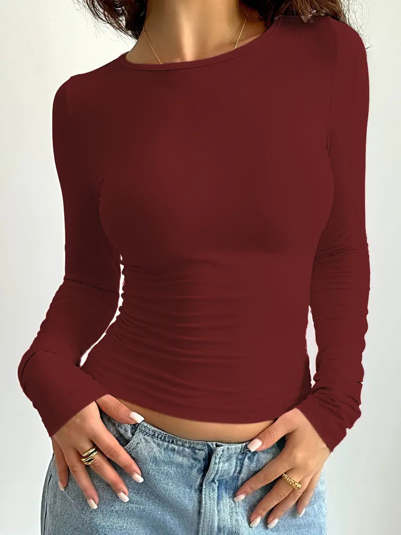 Sofie | Getailleerde longsleeve voor dames in pastelroze - Bordeaux