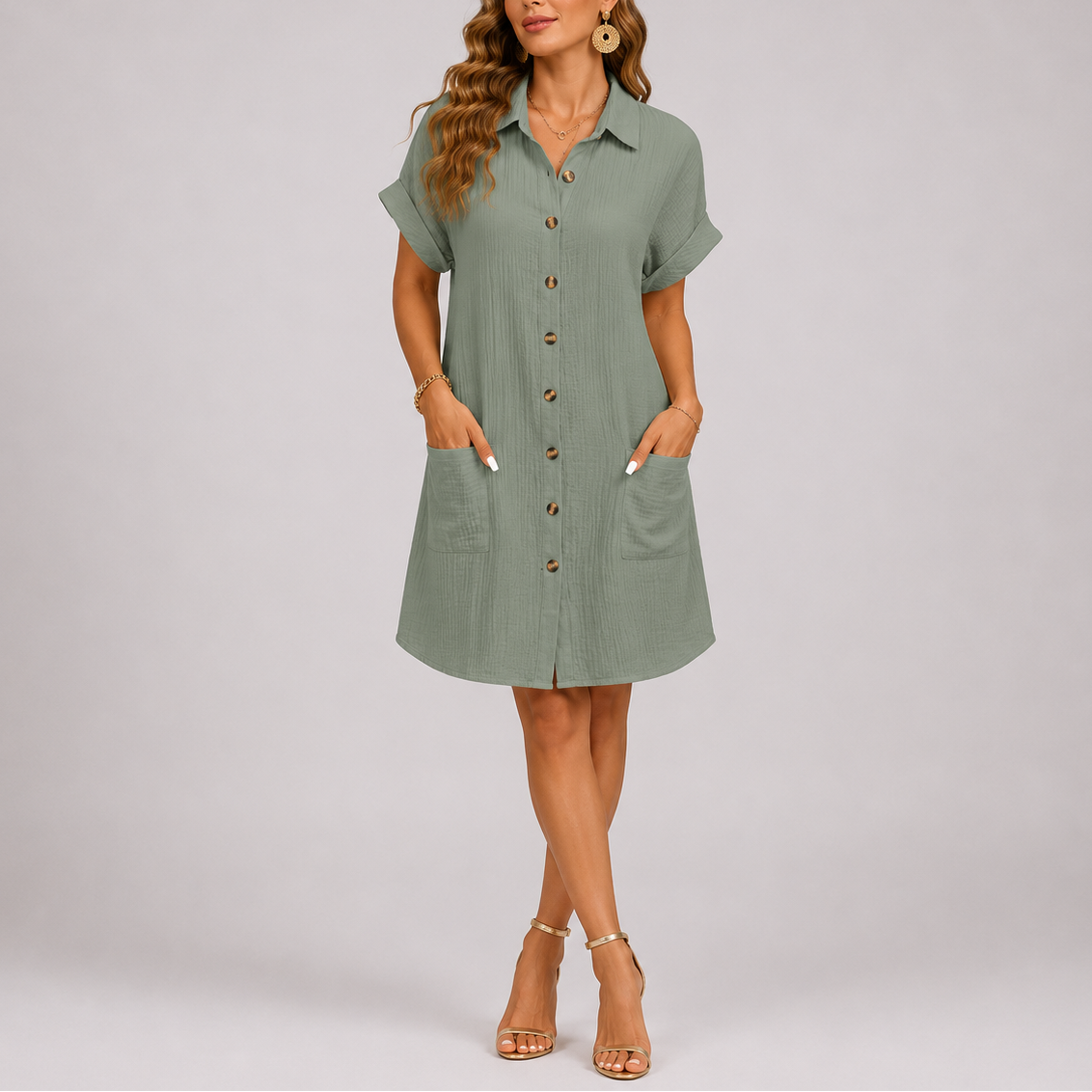 Sophie | Blousejurk voor dames met korte mouw - Groen